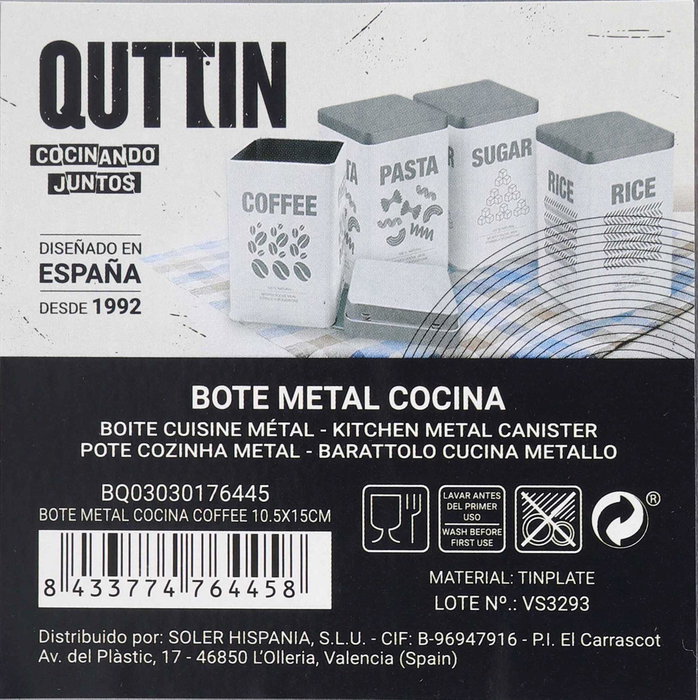 Quttin Bote de Metal para Cocina con Diseño Coffee (12 Unidades)