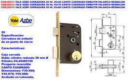 Yale AZBE 50 HL Cerradura de embutir 55x80 mm con pala y resbalón