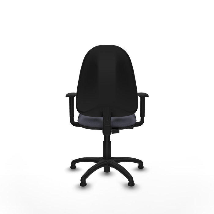 Silla de oficina Algarra con mecanismo Contacto permanente básico tapizada con Tela color Gris oscuro. Equipada con Base poliamida negra, Brazos 1Dy Topes