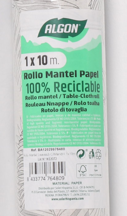 Algon Rollo Mantel Leaves3 con Mandril 100 cm x 5.5 cm (12 Unidades)