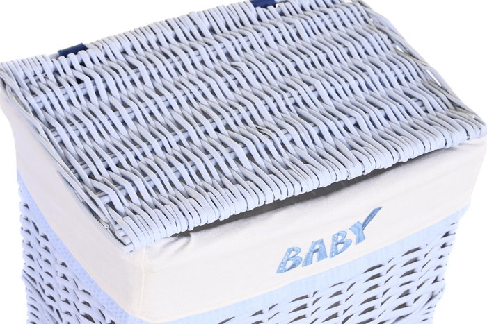 DKD Home Decor Set de 5 Cestas para la Ropa de Mimbre y Poliéster Azul Celeste