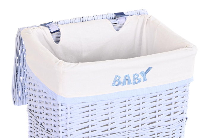 DKD Home Decor Set de 5 Cestas para la Ropa de Mimbre y Poliéster Azul Celeste