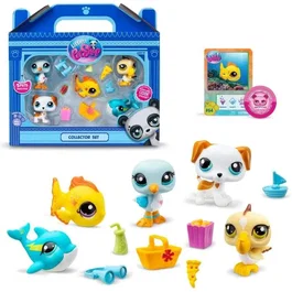 Bandai Littlest Pet Shop Set Coleccionista Tema de Playa BF00517 con 5 Animales y Accesorios