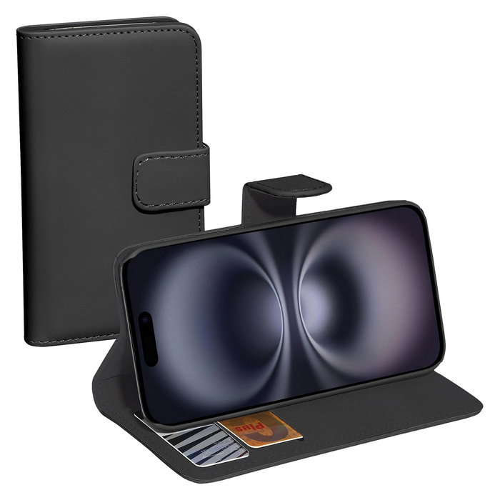PEDEA 50160985 Funda Cartera para Apple iPhone 16 - Negro con Cierre Magnético, Soporte y Bolsillo para Tarjetas