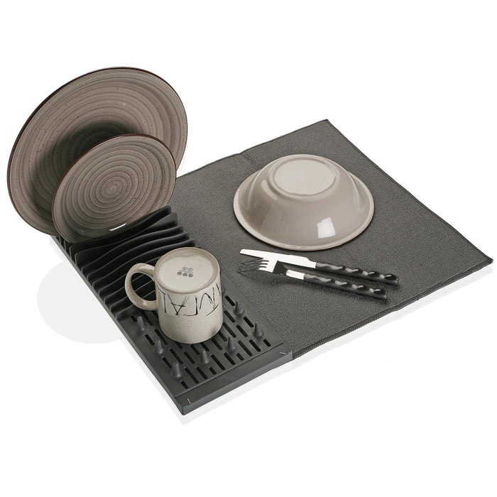 Versa Escurreplatos Gris con Paño, Polipropileno y Microfibra, 4x16x40 cm, Minimal (2 Unidades) Versa Escurreplatos Gris con Paño, Polipropileno y Microfibra, 4x16x40 cm, Minimal (2 Unidades)