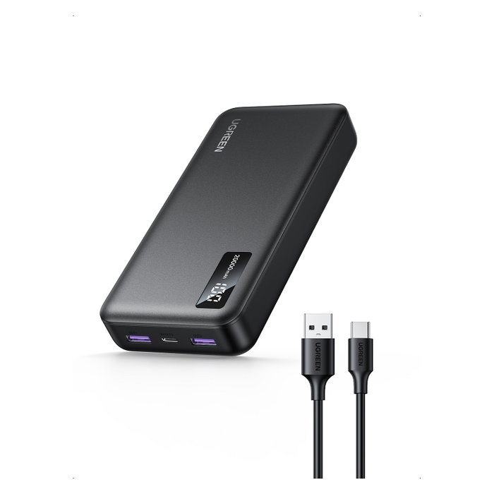 Ugreen Power Bank 20000mAh Ugreen 25683, Carga Rápida PD 22.5W, Tres Puertos (2x USB-A + USB-C), Negro, LED Ugreen Power Bank 20000mAh Ugreen 25683, Carga Rápida PD 22.5W, Tres Puertos (2x USB-A + USB-C), Negro, LED