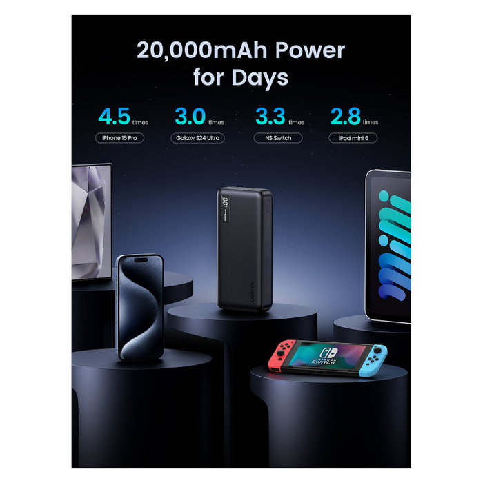 Ugreen Power Bank 20000mAh Ugreen 25683, Carga Rápida PD 22.5W, Tres Puertos (2x USB-A + USB-C), Negro, LED Ugreen Power Bank 20000mAh Ugreen 25683, Carga Rápida PD 22.5W, Tres Puertos (2x USB-A + USB-C), Negro, LED