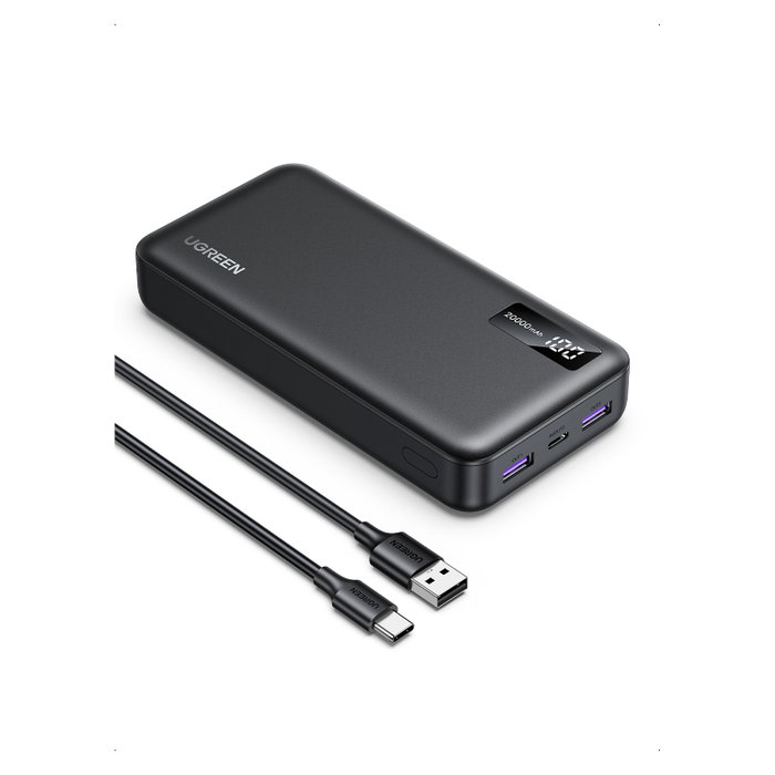 Ugreen Power Bank 20000mAh Ugreen 25683, Carga Rápida PD 22.5W, Tres Puertos (2x USB-A + USB-C), Negro, LED Ugreen Power Bank 20000mAh Ugreen 25683, Carga Rápida PD 22.5W, Tres Puertos (2x USB-A + USB-C), Negro, LED