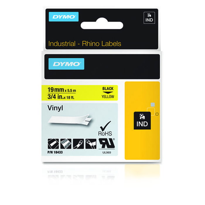 Dymo RHINO Cinta ID1-19 Negro/Amarillo Vinilo 19mm x 5,5m Dymo RHINO Cinta ID1-19 Negro/Amarillo Vinilo 19mm x 5,5m