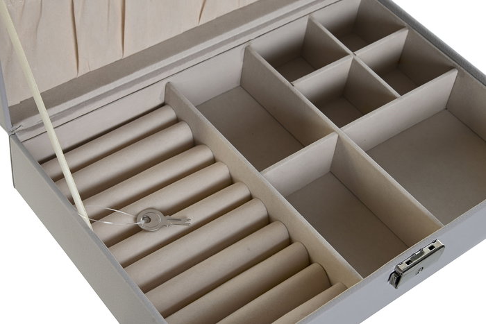 DKD Home Decor Joyero Tradicional para Joyas y Bisutería Gris Claro de Mdf y Terciopelo, 19.5x7.5x28 cm