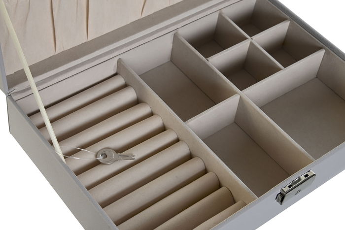 DKD Home Decor Joyero Tradicional para Joyas y Bisutería Gris Claro de Mdf y Terciopelo, 19.5x7.5x28 cm