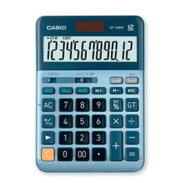 Casio DF-120EM Calculadora de Sobremesa Oficina Azul, 12 Dígitos, Pantalla LCD, Solar/Pilas, Conversor de Divisas, Teclas de Plástico