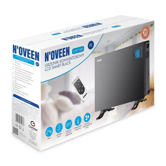 Noveen CH7100 Convector LCD Smart Interior Negro 2000 W - Calefactor de Piso con 3 Niveles, Termostato y Temporizador 24h