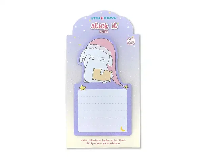 Imaginovo Bloc notas adhesivas con soporte, diseño bunny, 20 hojas, morado, 60x125 mm