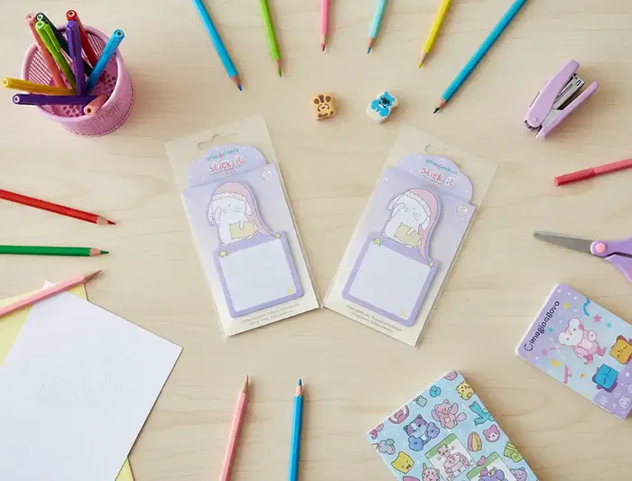 Imaginovo Bloc notas adhesivas con soporte, diseño bunny, 20 hojas, morado, 60x125 mm