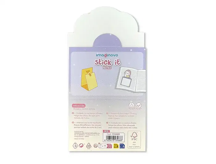 Imaginovo Bloc notas adhesivas con soporte, diseño bunny, 20 hojas, morado, 60x125 mm