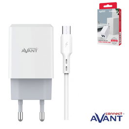 AVANT CONNECT Cargador USB de 2 Puertos 2.4A + Cable Micro USB Blanco - Carga Rapida