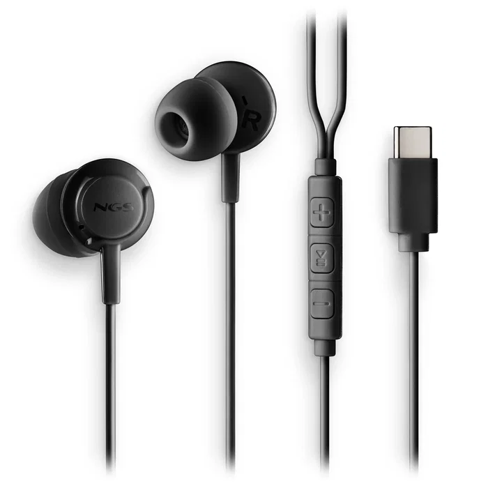 NGS Cross Step Auriculares Intrauditivos Alámbricos con Micrófono, Control Multifunción USB Tipo-C para Llamadas y Música, Negro