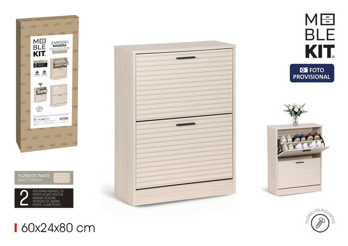 Inde - Mueble Zapatero 2 Niveles Slat Moblekit, Mueble organizador para calzado Inde - Mueble Zapatero 2 Niveles Slat Moblekit, Mueble organizador para calzado