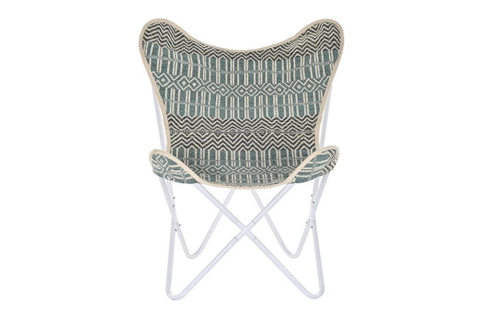 DKD Home Decor Onari Sillon Estilo Boho en Algodon y Hierro, Azul y Blanco, 74x65x90 cm