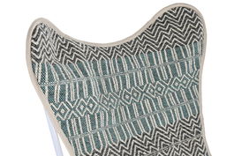 DKD Home Decor Onari Sillon Estilo Boho en Algodon y Hierro, Azul y Blanco, 74x65x90 cm