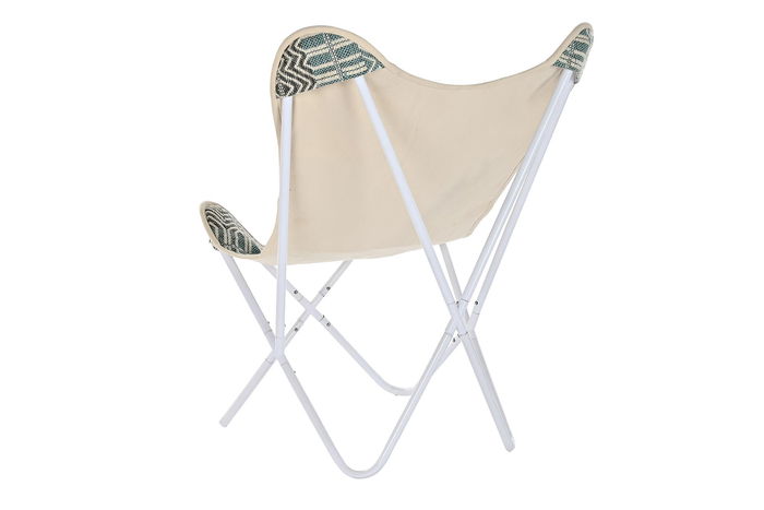 DKD Home Decor Onari Sillon Estilo Boho en Algodon y Hierro, Azul y Blanco, 74x65x90 cm