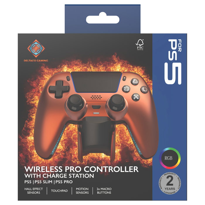 Deltaco Gaming GAM-199-ORANGECOPPER Mando Inalambrico PS5, PC, Android, iOS, con Puerto USB-C, Cable Desmontable, Bateria 1000 mAh, Color Naranja y Bronce