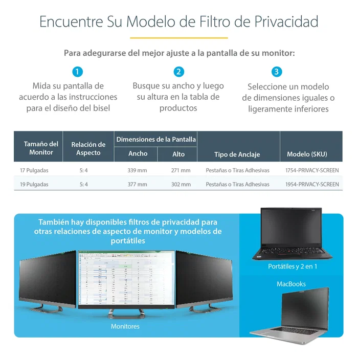 StarTech.com 1754-PRIVACY-SCREEN Filtro de Privacidad para Monitor de 43.2 cm (17") 5:4 - Protector Antirreflejos Reversible que Reduce la Luz Azul para Pantallas sin Marco
