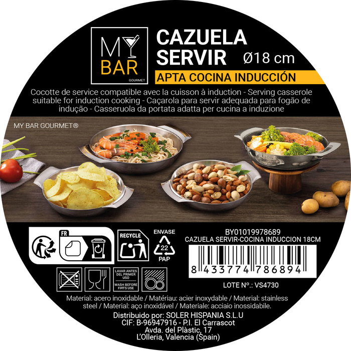 Inde Cazuela My Bar 18 cm para Servir y Cocinar, Apta para Inducción (Pack de 12)
