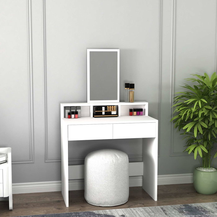 Hanah Home Mesa de Maquillaje Blanca con Espejo 80x85.9x40 cm