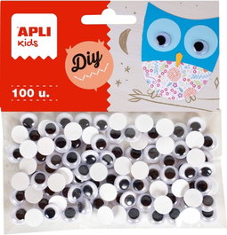 APLI PAPER Bolsa de 100 ojos móviles adhesivos negros de 10 mm