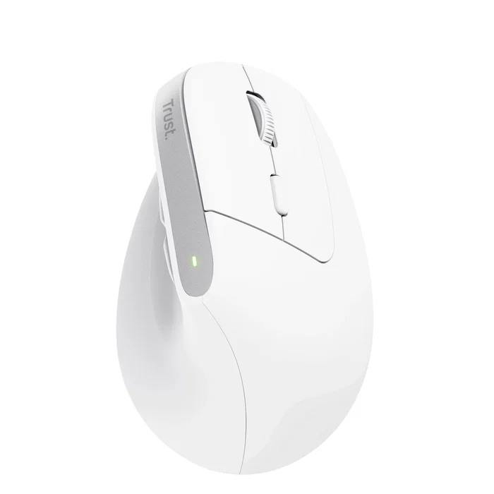 Trust Bayo+ Ratón Ergonómico Inalámbrico Bluetooth/2.4 GHz para Oficina, 6 Botones 2400 DPI Ajustable, Batería Recargable, Diseño Vertical Mano Derecha, Blanco