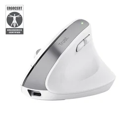 Trust Bayo+ Ratón Ergonómico Inalámbrico Bluetooth/2.4 GHz para Oficina, 6 Botones 2400 DPI Ajustable, Batería Recargable, Diseño Vertical Mano Derecha, Blanco