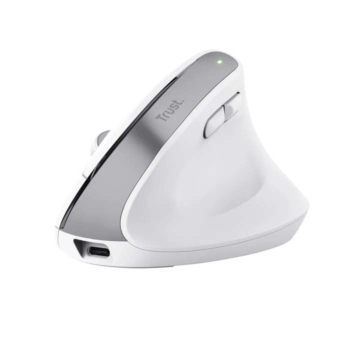 Trust Bayo+ Ratón Ergonómico Inalámbrico Bluetooth/2.4 GHz para Oficina, 6 Botones 2400 DPI Ajustable, Batería Recargable, Diseño Vertical Mano Derecha, Blanco