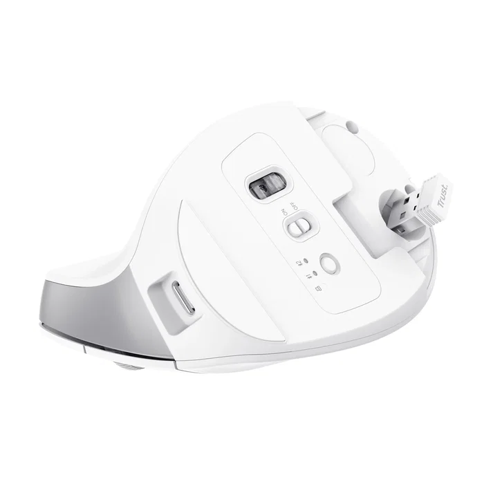 Trust Bayo+ Ratón Ergonómico Inalámbrico Bluetooth/2.4 GHz para Oficina, 6 Botones 2400 DPI Ajustable, Batería Recargable, Diseño Vertical Mano Derecha, Blanco