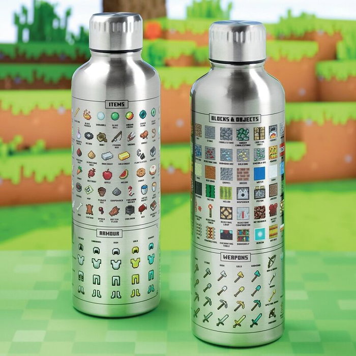 Paladone Botella de Agua de Acero Inoxidable con Diseño Minecraft, Color Negro