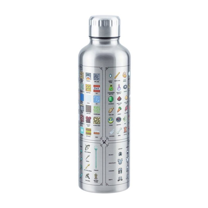 Paladone Botella de Agua de Acero Inoxidable con Diseño Minecraft, Color Negro
