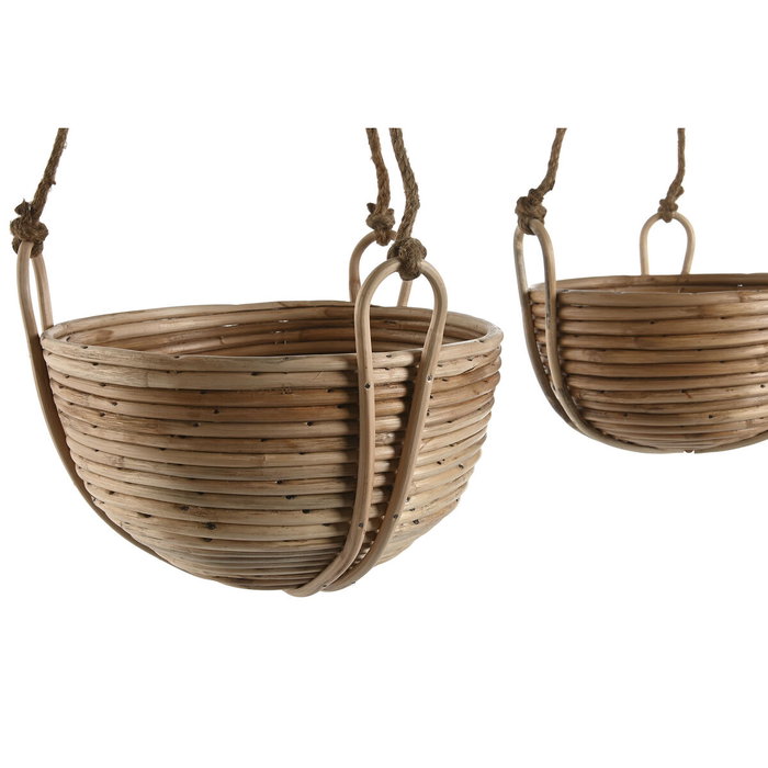DKD Home Decor Set de 3 Maceteros Colgantes de Mimbre y Cuerda Natural
