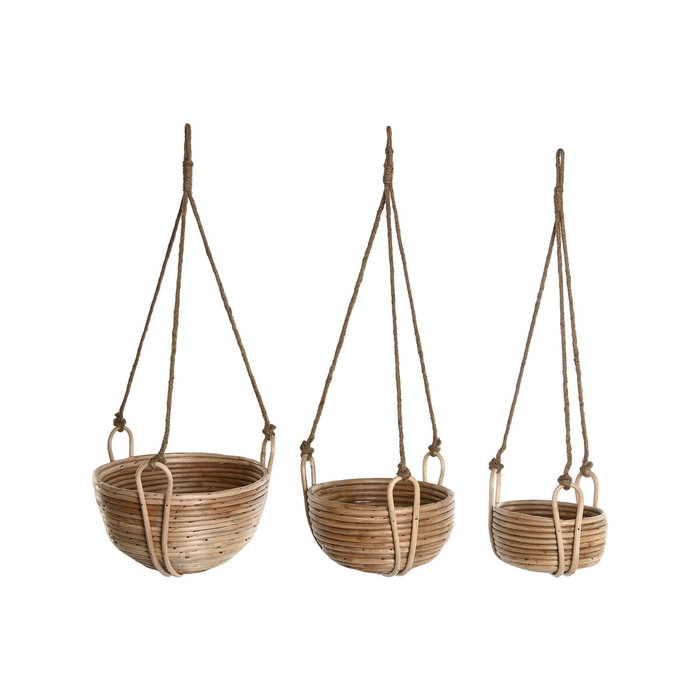 DKD Home Decor Set de 3 Maceteros Colgantes de Mimbre y Cuerda Natural