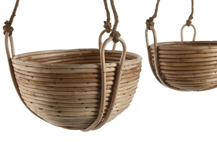 DKD Home Decor Set de 3 Maceteros Colgantes de Mimbre y Cuerda Natural