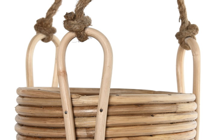 DKD Home Decor Set de 3 Maceteros Colgantes de Mimbre y Cuerda Natural