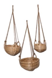 DKD Home Decor Set de 3 Maceteros Colgantes de Mimbre y Cuerda Natural