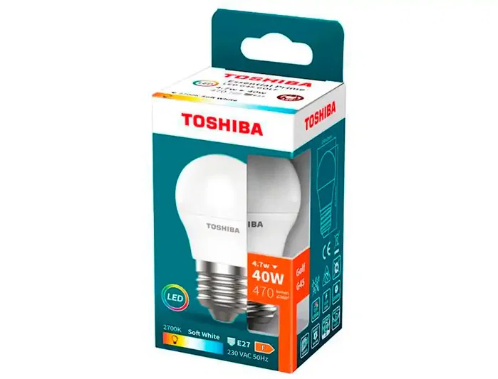 TOSHIBA Bombilla LED Essential mini globo G45 E27 4.7W 2700K
