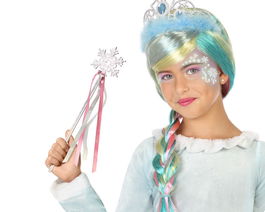 Varita Mágica Plateada Con Copo De Nieve Y Cintas Rosas para Princesa Del Hielo - Accesorio Disfraz Niña