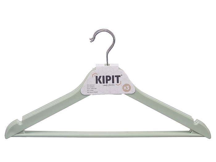 Kipit Set de 3 Perchas de Plástico con Gancho de Metal, Colores Sur Claros (Verde, Azul, Lila), Dimensiones 42.5x22.5x3 cm (Set de 24)