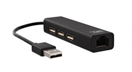 TNB Hub con 3 puertos USB 2.0 y puerto RJ45 hembra - Negro