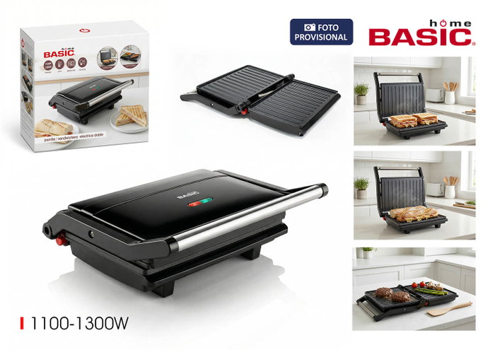 Basic Home Parrilla Eléctrica Doble 1100-1300W Basic Home Parrilla Eléctrica Doble 1100-1300W