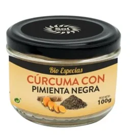 SOLNATURAL Cúrcuma con Pimienta Negra 100Gr BIO, Mezcla de Especias Ecológicas 95% Cúrcuma y 5% Pimienta, para Dietas Veganas