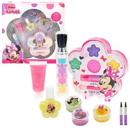 Disney Set Maquillaje Minnie Infantil con Sombras, Brillos, Barras de Labios y Pinceles