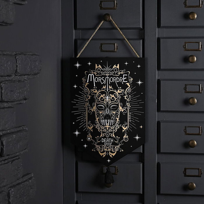 WIDDOP & CO Colgante de Pared Morsmorde Death Eater Harry Potter - Brillante, Negro con Detalles Dorados y Blanco, Incluye Cuerda y Borla
